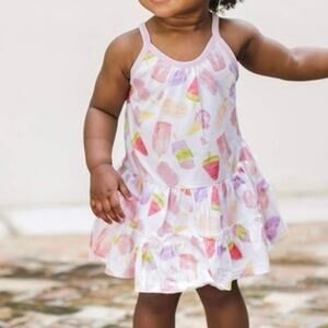 Burt’s Bees Sundress Girl 3T Pink Ice Cream Organic Cotton Sleeveless Summer